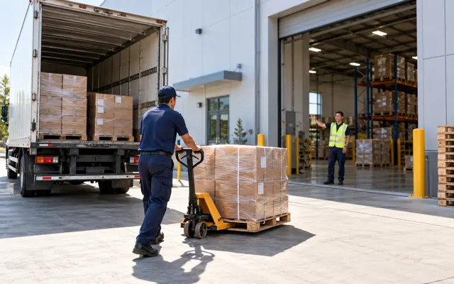 Pallet delivery arriving at a customer warehouse receiving door