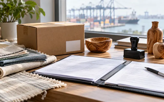 Export goods and document folder illustrating Certificate of Origin application support