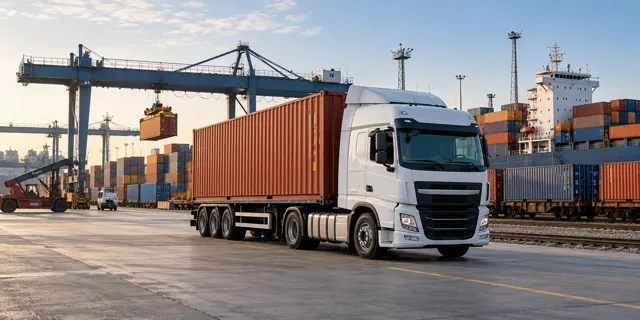 Container truck at a freight terminal
